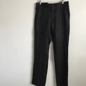 G GUAGLIANONE MENS PANTS BLACK 100% LINEN STRAIGHT LEG FLAT FRONT SMALL